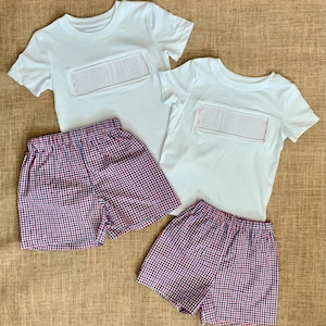 Custom Ready to smock t-shirt with shorts, smocking for boys, Easter shirt and shorts, birthday, white pleated insert