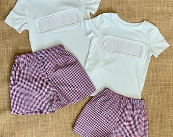 Custom Ready to smock t-shirt with shorts, smocking for boys, Easter shirt and shorts, birthday, white pleated insert