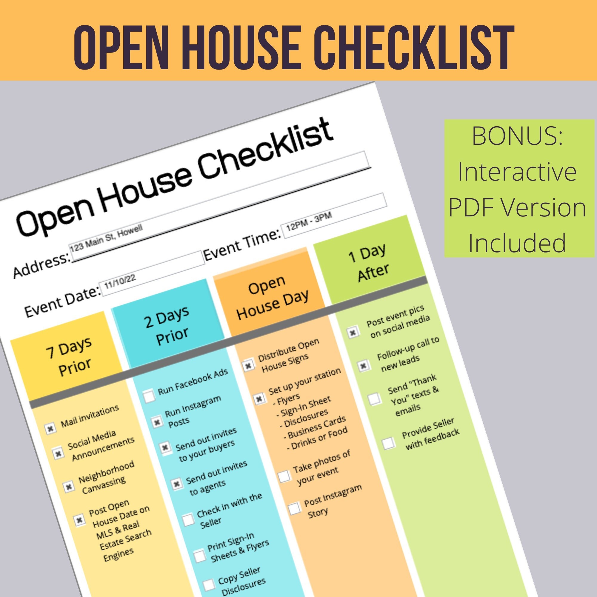 Open House Checklist Real Estate Planner Printable to Do List