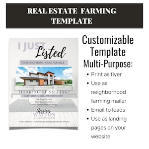 Real Estate Listing Agent Flyer Real Estate Template Real Estate Farming Real Estate Lead Generation CANVA Customizable Template