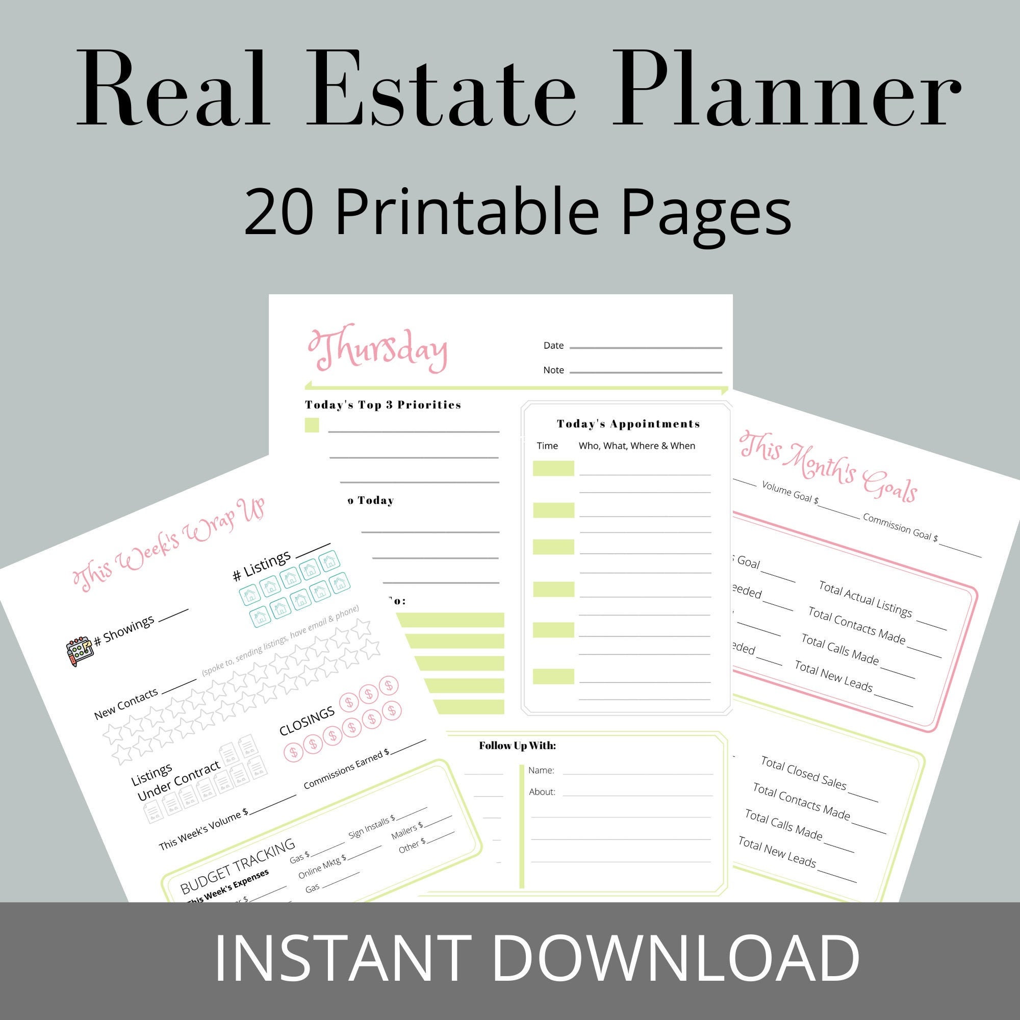 Real Estate Planner Set Planner Templates Real Estate Etsy
