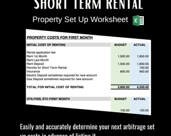 Airbnb Setup Planner: Short Term Rental Worksheet (EXCEL Spreadsheet)
