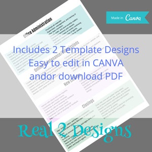 Pu&ograve; includere: Un design grafico colorato con il testo "Real Estate Designs" in grassetto, blu. Il design include un elenco di servizi per agenti immobiliari, tra cui amministrazione degli uffici, manutenzione online, nuovi elenchi, chiusure e altro.