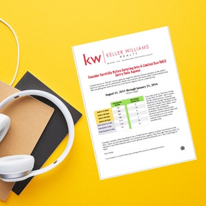 Puede incluir: Un documento blanco y azul con el logotipo de Keller Williams Realty y el texto "Consider Carefully Before Entering Into A Limited Svs/MLS Entry Only Agency". El documento incluye una tabla que compara el n&uacute;mero de casas vendidas en diferentes per&iacute;odos de tiempo utilizando una agencia de servicio completo en comparaci&oacute;n con una agencia de servicio limitado. El documento tambi&eacute;n incluye el texto "August 21, 2015 through January 21, 2016".