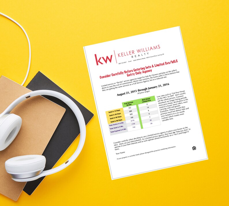 Puede incluir: Un documento blanco y azul con el logotipo de Keller Williams Realty y el texto "Consider Carefully Before Entering Into A Limited Svs/MLS Entry Only Agency". El documento incluye una tabla que compara el n&uacute;mero de casas vendidas en diferentes per&iacute;odos de tiempo utilizando una agencia de servicio completo en comparaci&oacute;n con una agencia de servicio limitado. El documento tambi&eacute;n incluye el texto "August 21, 2015 through January 21, 2016".