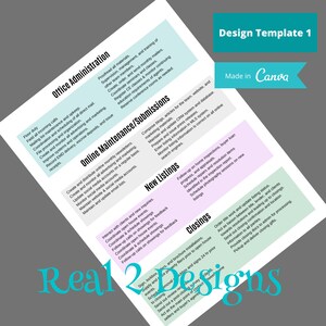 Pu&ograve; includere: Un modello di design rosa e bianco per agenti immobiliari. Il modello &egrave; diviso in sezioni per l'amministrazione dell'ufficio, la manutenzione e le presentazioni online, i nuovi elenchi e le chiusure. Ogni sezione include un elenco di attivit&agrave; e responsabilit&agrave; per gli agenti immobiliari.