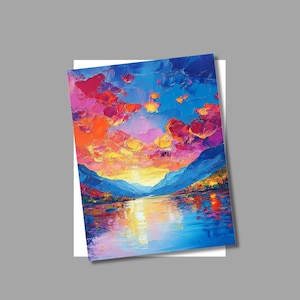 Lac avec des montagnes lointaines | Cartes de voeux | Carte de voeux vierge