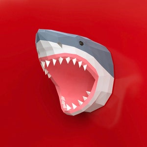 Tiburón de papel 3d de Jaws fuera de la pared, Low Poly, Papercraft, plantilla PDF, modelo poligonal