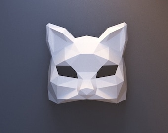 Máscara de gato Low Poly, Papercraft, plantilla PDF, modelo poligonal