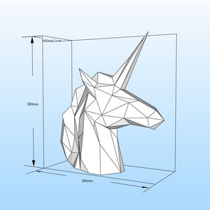 Unicorn head 3d Papercraft sculpture, Low Poly, Papercraft, PDF template, polygonal model