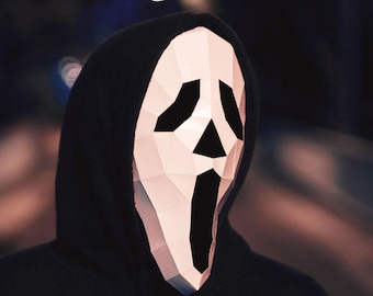 Low Poly Papercraft Scream Mask – sjabloon voor DIY-papiersculptuur, direct downloaden