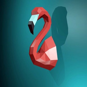 Flamingo Low Poly, Papercraft, PDF template, paper model, Sculpture, 3D Puzzle, polygonal model