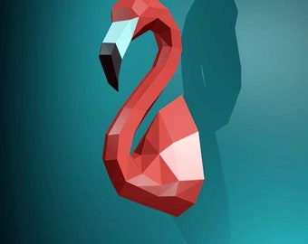 Flamingo Low Poly, Papercraft, PDF template, paper model, Sculpture, 3D Puzzle, polygonal model