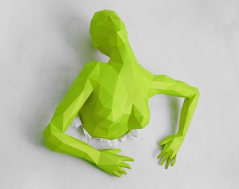 3D Papercraft Pattern Woman Paper Sculpture DIY – Low Poly 3D Template, Digital Download