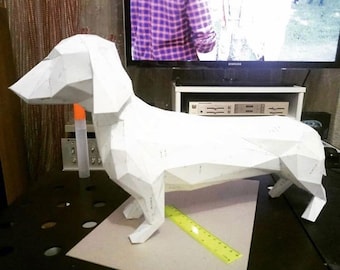 DIY Paper Craft Dachshund Dog – Low Poly Papercraft Sculpture, Digital Template