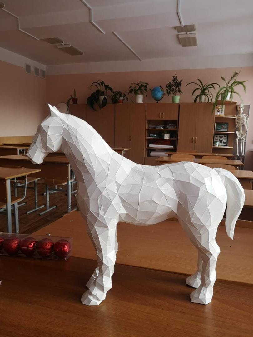 Grand Cheval à Roulettes Vintage - Années 70 - En Papier Mâché Et Feutrine - Fabriqué En France - Occasion