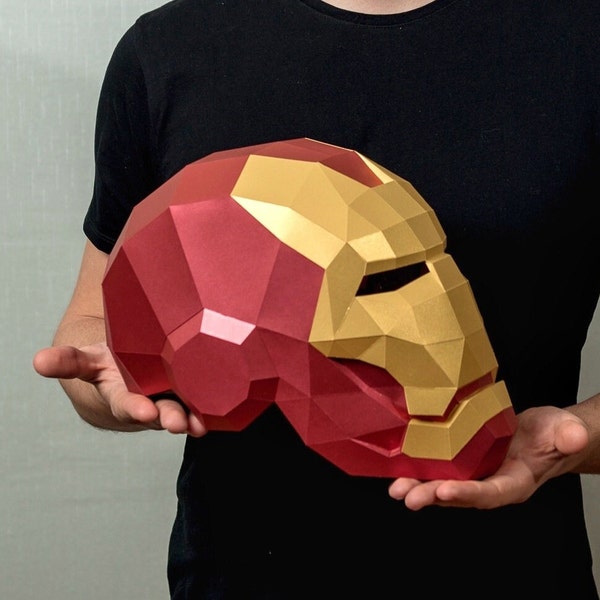 Iron Man helmet Low Poly, Papercraft, PDF template, paper model, Sculpture, 3D Puzzle, polygonal model