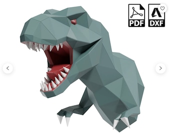 modern art statue decor faceted geometric sculpture forms Low poly baby dinosaur T Rex 3d papercraft sculpture,3D paper model