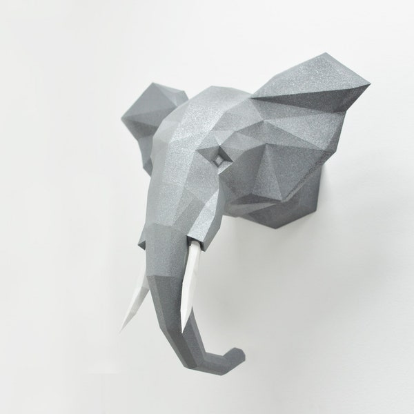 Tête d'éléphant Papercraft 3d, Low Poly, Papercraft, modèle PDF, modèle polygonal
