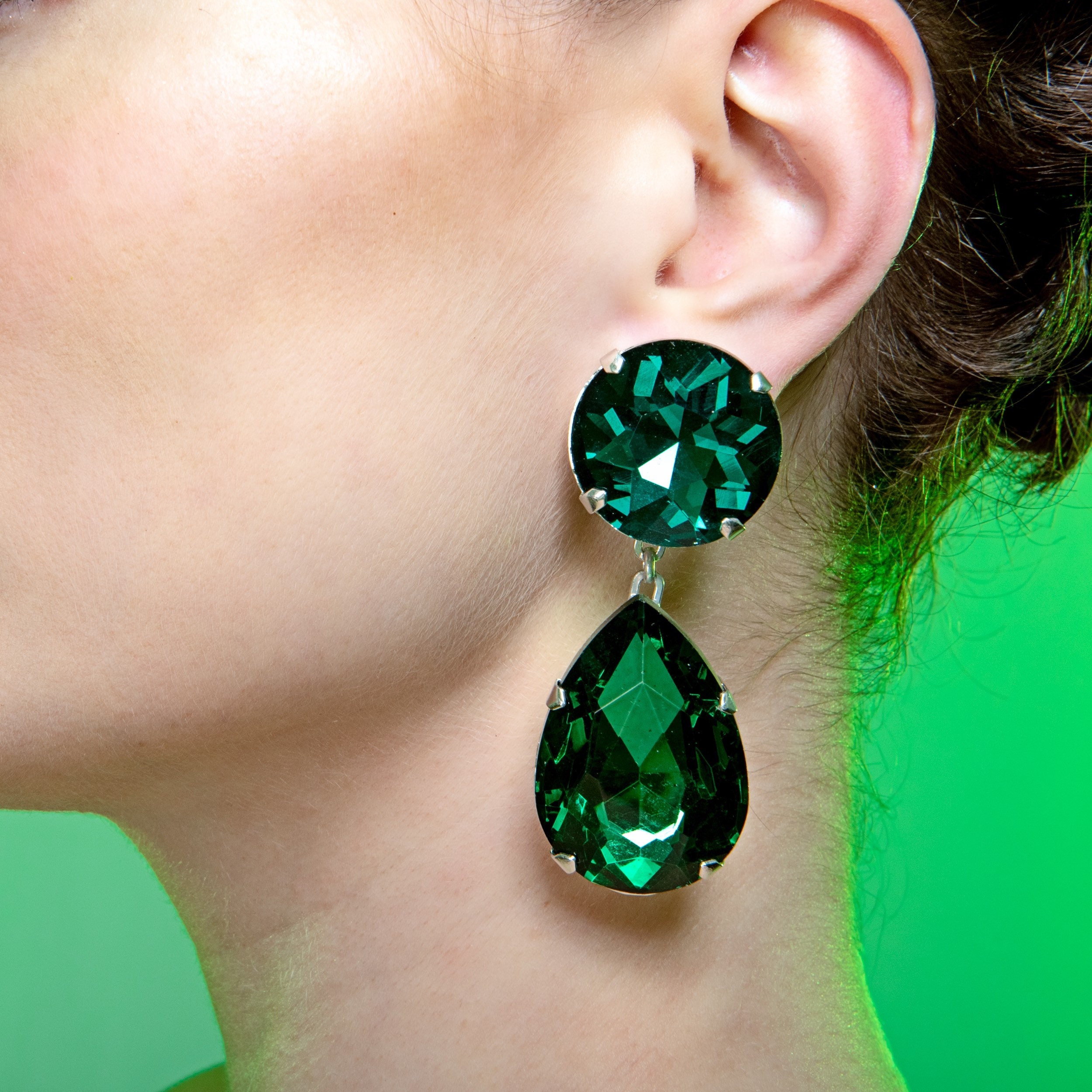 Emerald Green Teardrop Earrings Green Rhinestone Earrings Etsy