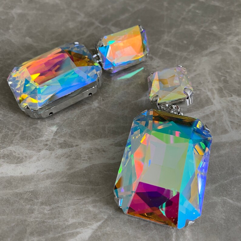 Rainbow Glam Statement Earrings Statement Earrings Clip On or Pierced Diva Jewelry Large Glamorous Earrings
