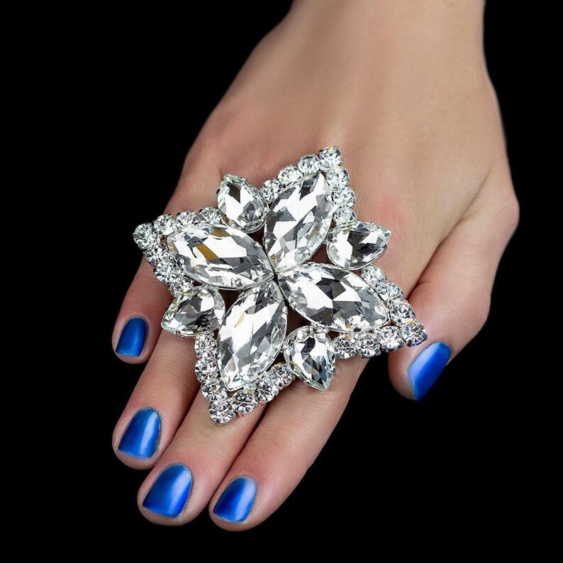 Large Diamond Shape Crystal Ring with Adjustable Size Extra Large Statement Dress Ring Drag Queen Imitation Jewel Faux Diamond Crystal