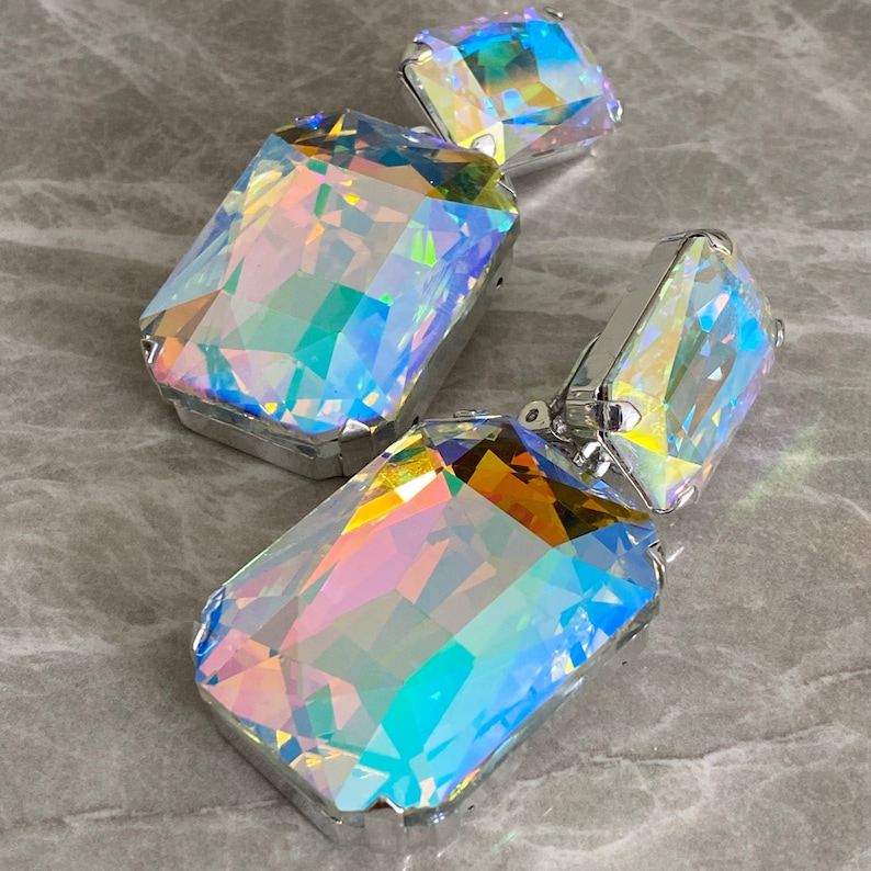 Rainbow Glam Statement Earrings Statement Earrings Clip On or Pierced Diva Jewelry Large Glamorous Earrings