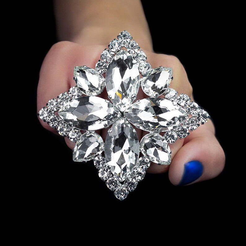 Large Diamond Shape Crystal Ring with Adjustable Size Extra Large Statement Dress Ring Drag Queen Imitation Jewel Faux Diamond Crystal