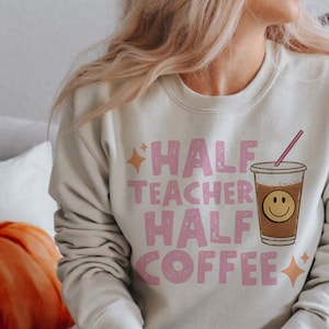 Half Teacher Half Coffee Sublimation Design, Retro Teacher png, Printable PNG, Trendy Sublimation Design,