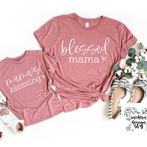 Blessed Mama Mama&#39;s Blessing Little Thing Mom Daughter Matching Spring Summer SVG Cut File DXF Printable PNG Silhouette Cricut Sublimation