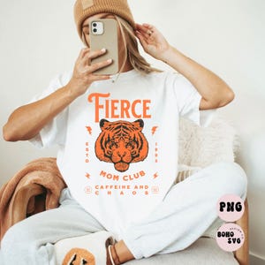 Fierce Mom Society Rebel Baddie Bad Ass Support Women Tiger PNG Instant Digital Download DTF POD Print on Demand Sublimation Retro 90s Y2K