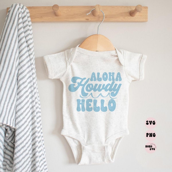 Aloha howdy hello SVG | Minimalist Summer Vacation Onesie Svg | Toddler Beach Shirt PNG | Boho Summer Baby | Kid's Graphic Tee | Cut File