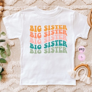 Große Schwester PNG, gewellter Text, Kleinkind-Shirt png, Retro Bruder Schwester, Kinder-Shirt-Design, Geschwister, Kleinkind-T-Shirt