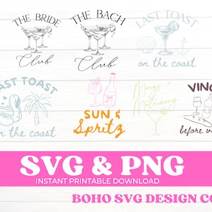 Bachelorette Svg-bundel, Coastal Bachelorette, Wedding Party Logo Pack, DIY Beach Bridal Celebration Graphics, PNG, SVG