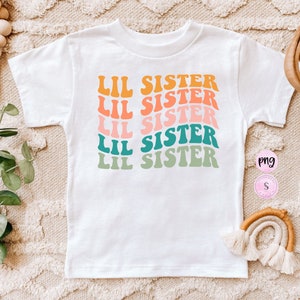 Kleine Schwester PNG, gewellter Text, Kleinkind Shirt PNG, Retro Bruder Schwester, Kinder Shirt Design, Geschwister, Kleinkind T-Shirt