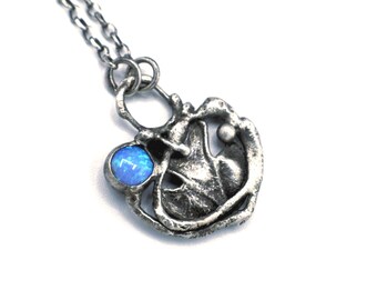 Rustic Melted Silver and Blue Opal Pendant