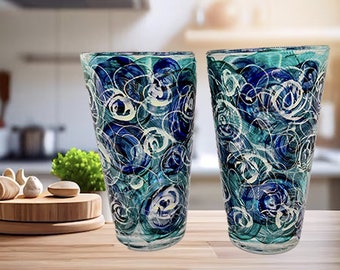 Beer Glasses, Great Gifts for Him, Perfect Christmas and Holiday Gifts. Abstract Art, Gifts for Her, Unique Original Art, Sold in Pairs