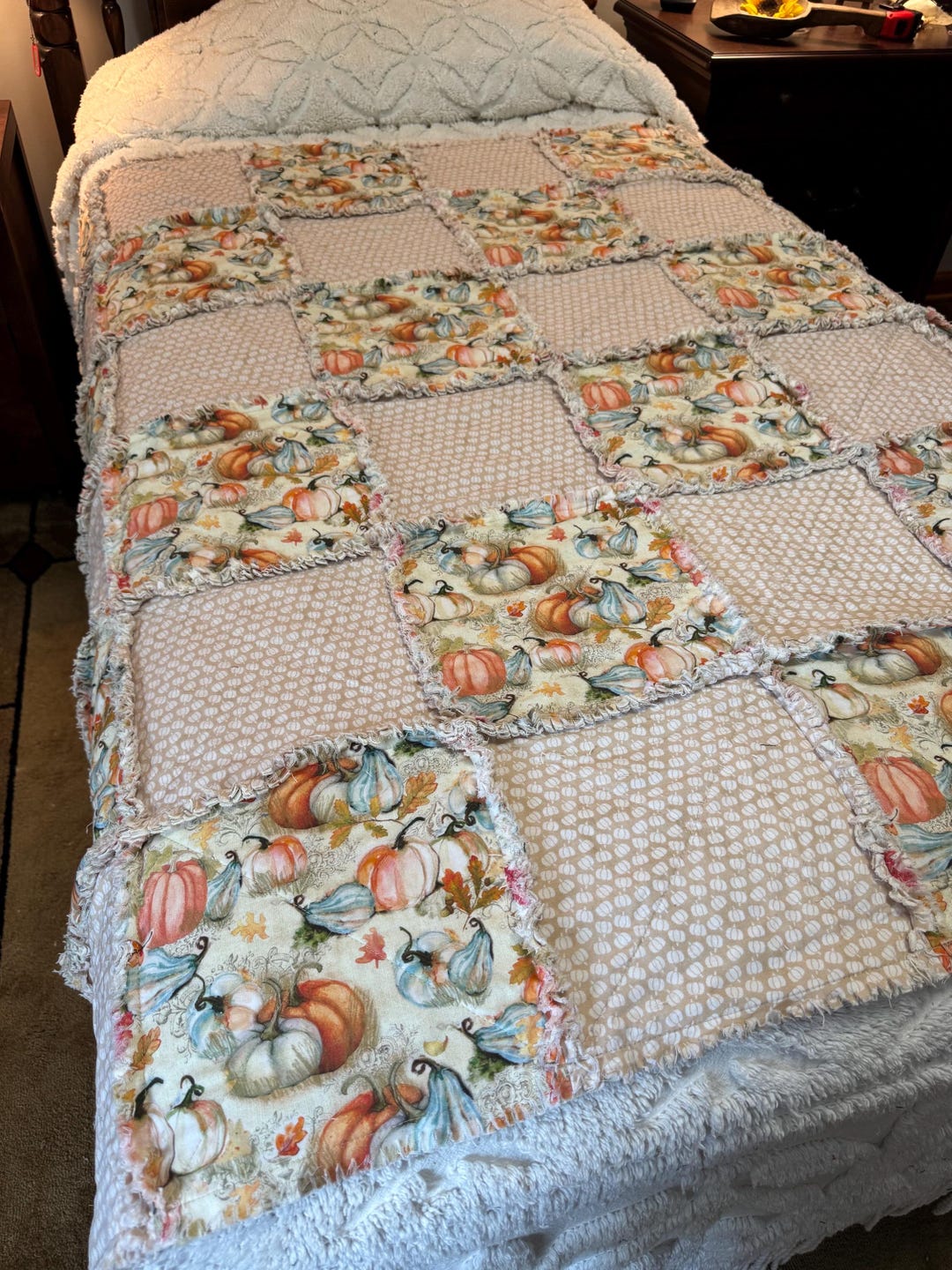 Autumn Pumpkin Rag Quilt, Sofa Throw, Fall Rag Quilt, Autumn Sofa Throw ...