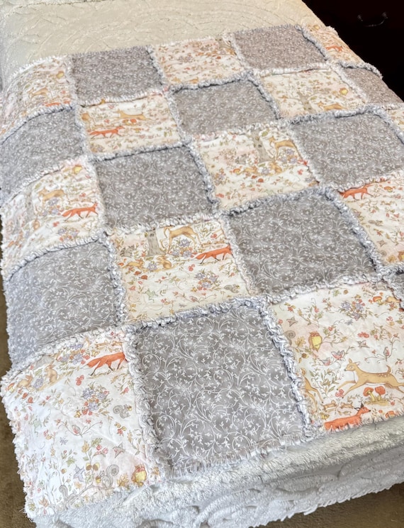 Forest Friends Rag Quilt, Baby Shower Gift, Nursery Decor, Stroller Cover, Tummy Time Blanket