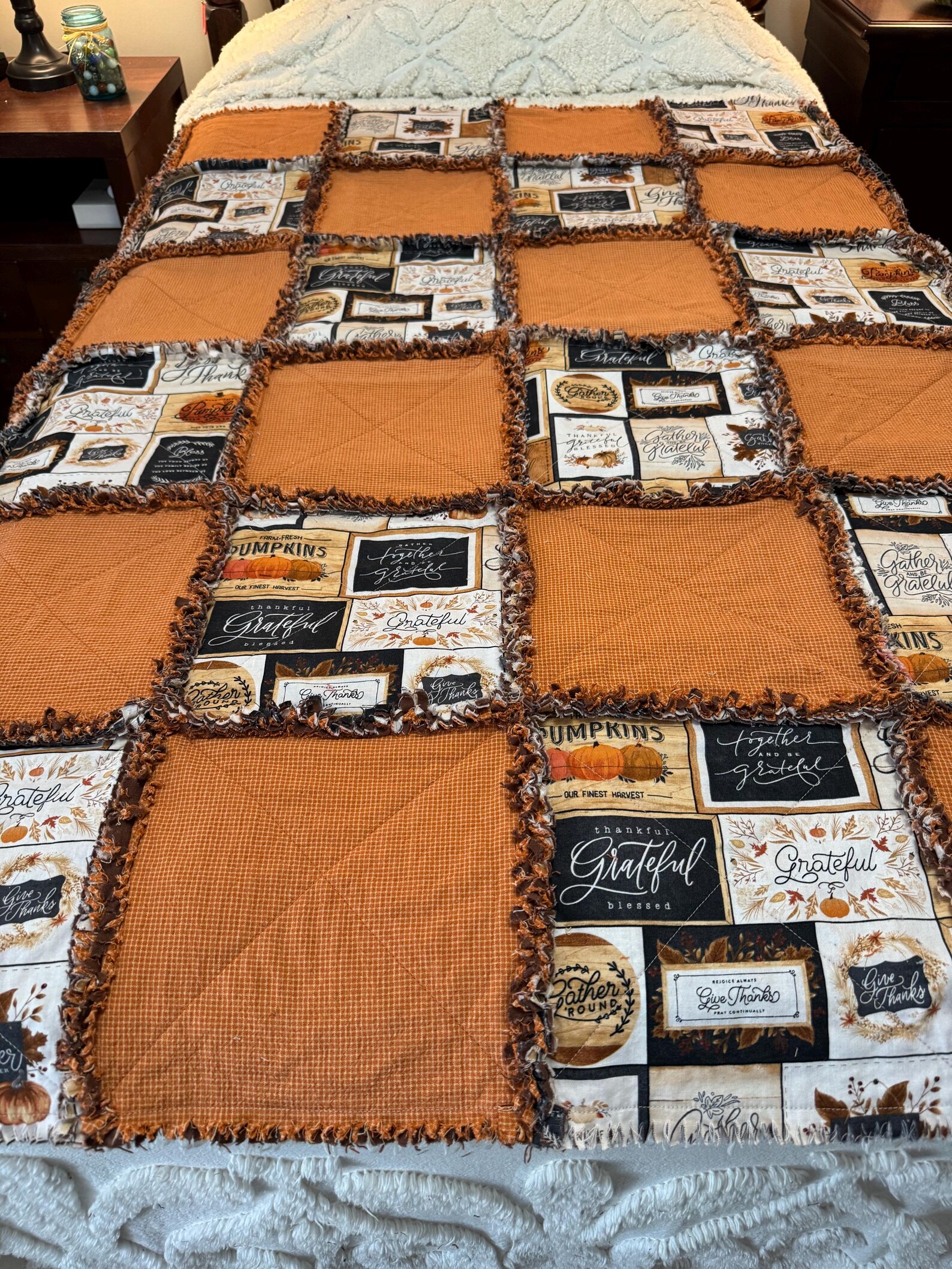 Give Thanks Rag Quilt, Sofa Rag Quilt, Sofa Throw, Farmhouse, Autumn ...