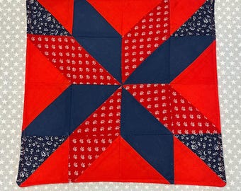 Handmade Patriotic Quilted Snack Mat, Americana Mug Rug, Primitive Decor
