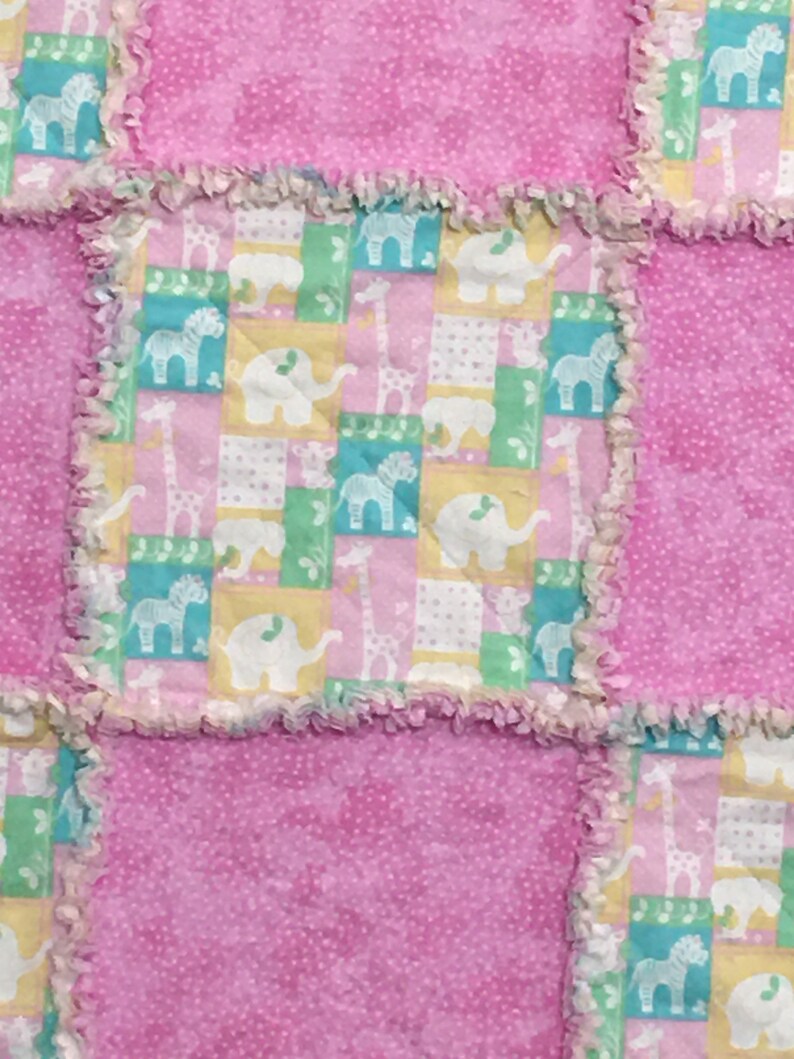 Pink Jungle Animals Baby Rag Quilt, Baby Shower Gift, Nursery Decor