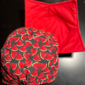 Watermelon Bowl Cozy, Microwave Bowl Cozy, soup bowl cozy, reversible bowl cozy, ice cream container holder, housewarming, handmade gift