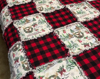 Mountain Christmas Sofa Rag Quilt, sofa throw, holiday rag quilt, holiday inspired, handmade quilt, handmade gift, housewarming gift