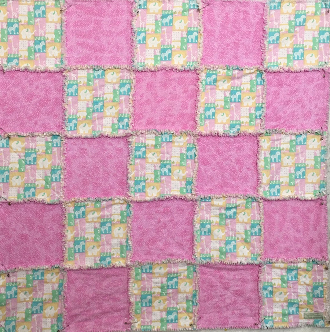 Pink Jungle Animals Baby Rag Quilt, Baby Shower Gift, Nursery Decor
