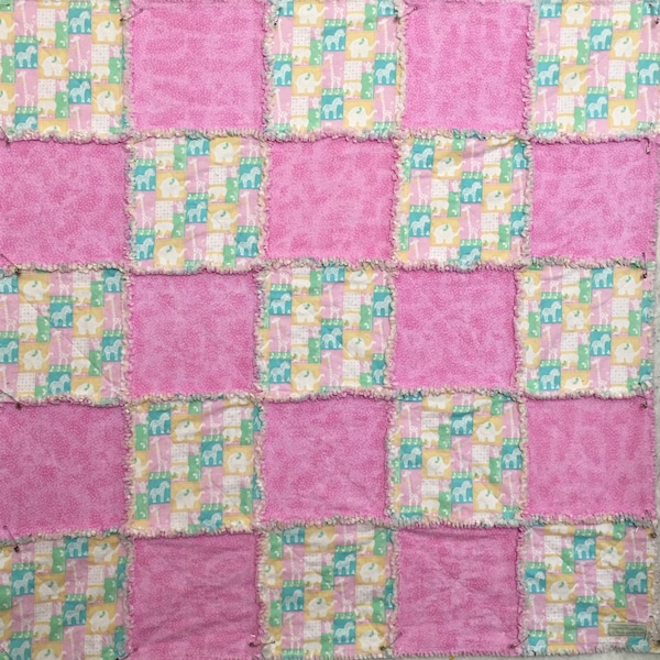 Pink Jungle Animals Baby Rag Quilt, Baby shower gift, nursery decor, stroller cover, tummy time, baby blanket, nursery bedding, handmade