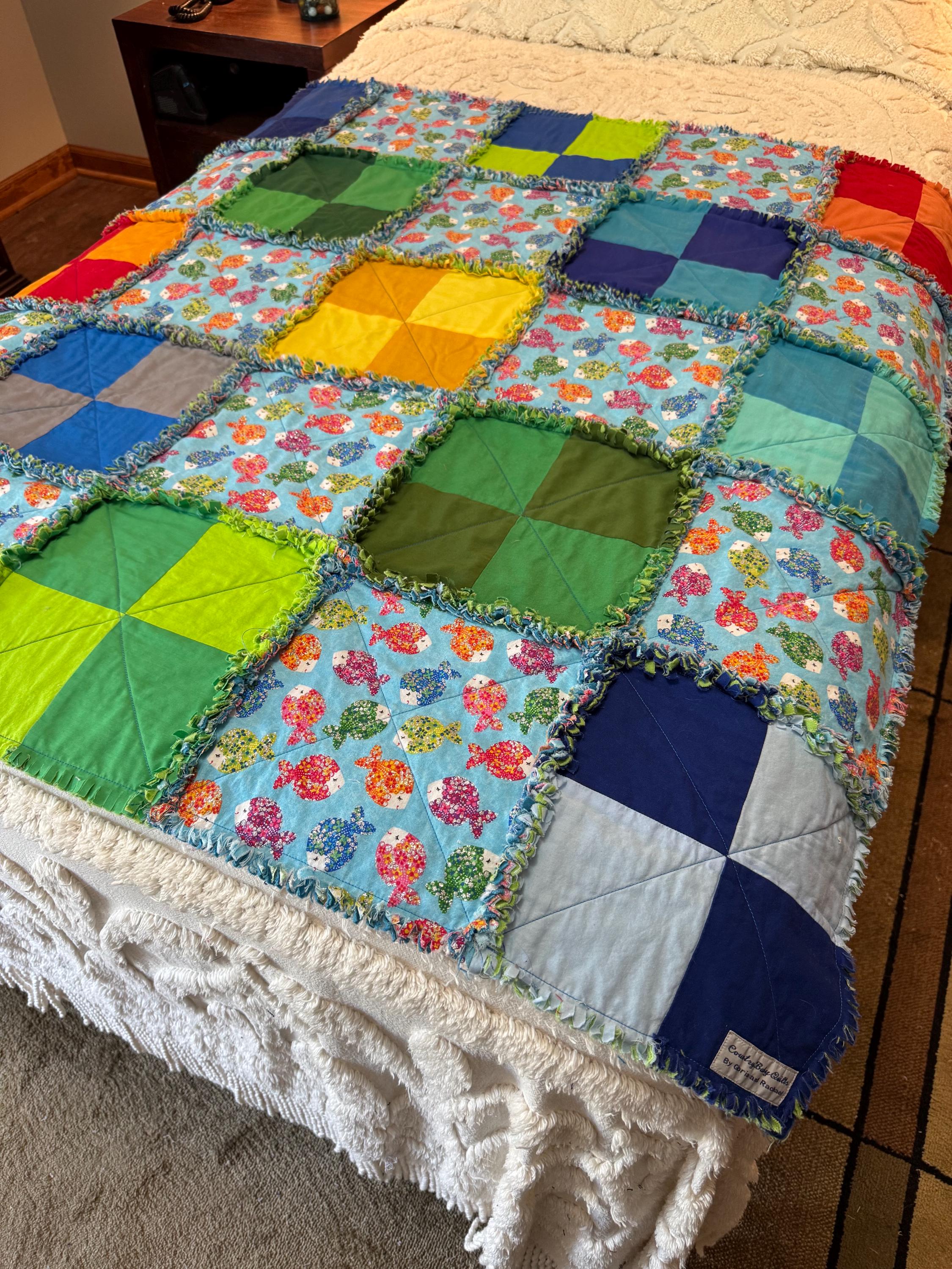 Baby Fish Rag Quilt, Handmade Cotton Flannel Blanket (43x43) - Etsy