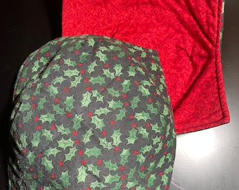 Handmade Holly Print Bowl Cozy, Reversible Microwave Safe