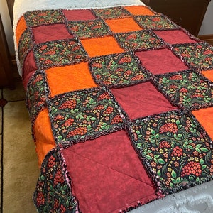 Primitive Black Folk Art Rag Quilt, sofa throw, folk rag quilt, folk sofa throw, country quilt, handmade quilt, handmade, housewarming