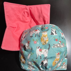Cat Print Bowl Cozy, Microwave Bowl Cozy, soup bowl cozy, reversible bowl cozy, ice cream container holder, housewarming gift, handmade